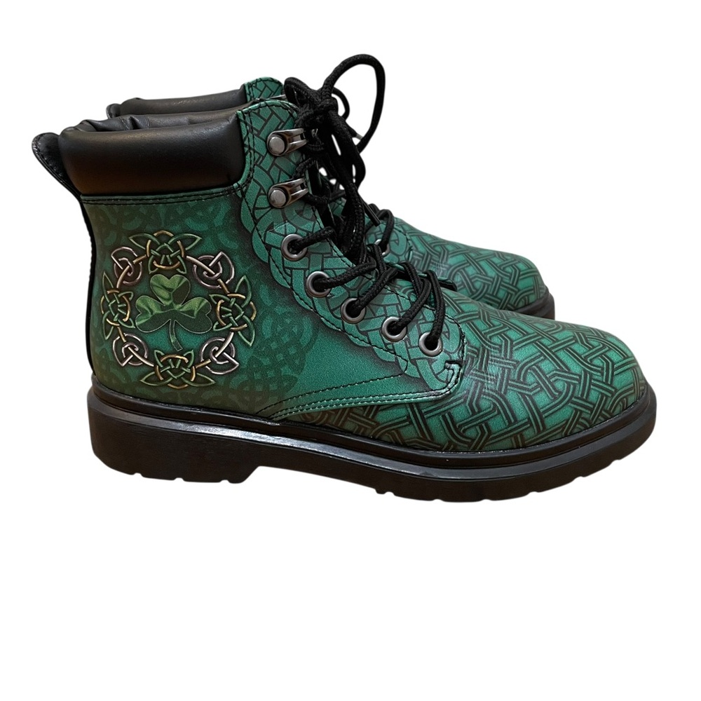 St. Patrick's Day Boots Green Shamrock Boots Lace Up Ankle Boots Women’s Size 9